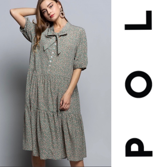 POL Dresses & Skirts - POL’s Ditsy Flower MIDI Dress in Olive Flower